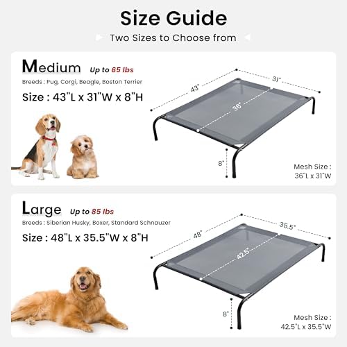 Love's cabin Elevated Cooling Dog Bed for Medium Dogs, Portable Indoor & Outdoor Raised Pet Dog Cat Cot, Durable Summer Frame with Breathable Mesh, Grey, 43" x 31.5" x 8" - Image 6