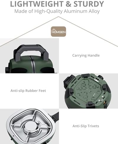 HOMGEN Portable Dual Burner Propane Stove - 20,000 BTU Foldable Camping Stove with Piezo Ignition- Portable 2 Burner for Camping/Hiking/Picnic/RV Travel Trip-Includes Storage Bag & Hose (Green) - Image 6