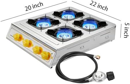 Vivicreate 4 Burner Propane Gas Stove 40000 BTU Stainless Steel Cooktop with Enamel Pan Support Electronic Ignition for Camping Outdoor Cooking BBQ Fogón de Estufa de Gas Portátil - Image 2