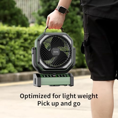 Socool Camping Fan with Light - 20000mAh Rechargeable Battery Fan, 112Hrs Max Run Time, 9 Speeds, Digital Display, Timer, Auto Oscillation, 270° Pivot & Hook for Camping, Power Outage, Hurricane - Image 6