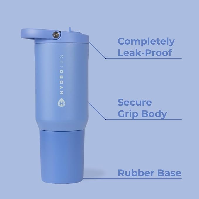 HydroJug Sport - Stainless Steel Tumbler with Straw, Vacuum Insulated, 20oz Leakproof Water Bottle, Ergonomic Design, Reusable, Dishwasher Safe, Rubber Base, Durable for Gym or Outdoors, Light Blue - Image 2