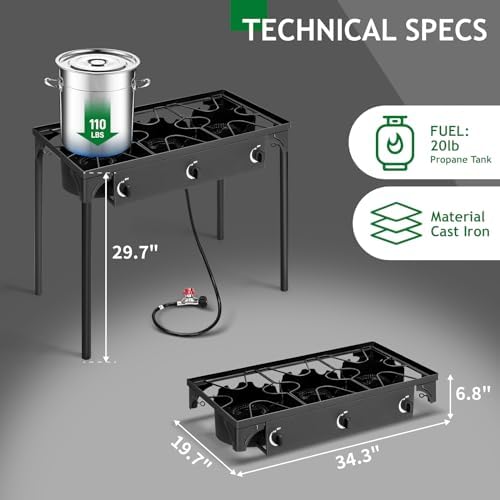 Outvita 3 Burner Propane Gas Stove for Outdoor Cooking, 225,000 BTU - Image 2