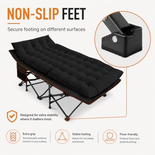 Camping cots, Oversized 32inch Width Portable Foldable Outdoor Bed for Adults Kids, Cot for Traveling Gear Supplier, Office Nap,Support 900 lbs-with Sleeping Pad Mattress - Image 6