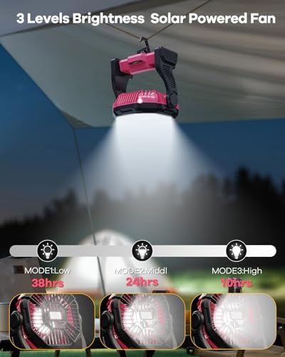 30000mAh Rechargeable Camping Fan with LED Lantern,Portable Battery Powered Outdoor Fan for Bedroom,Camping,Travel,Hiking,Beach,Office,Trave Accessories(Pink) - Image 5