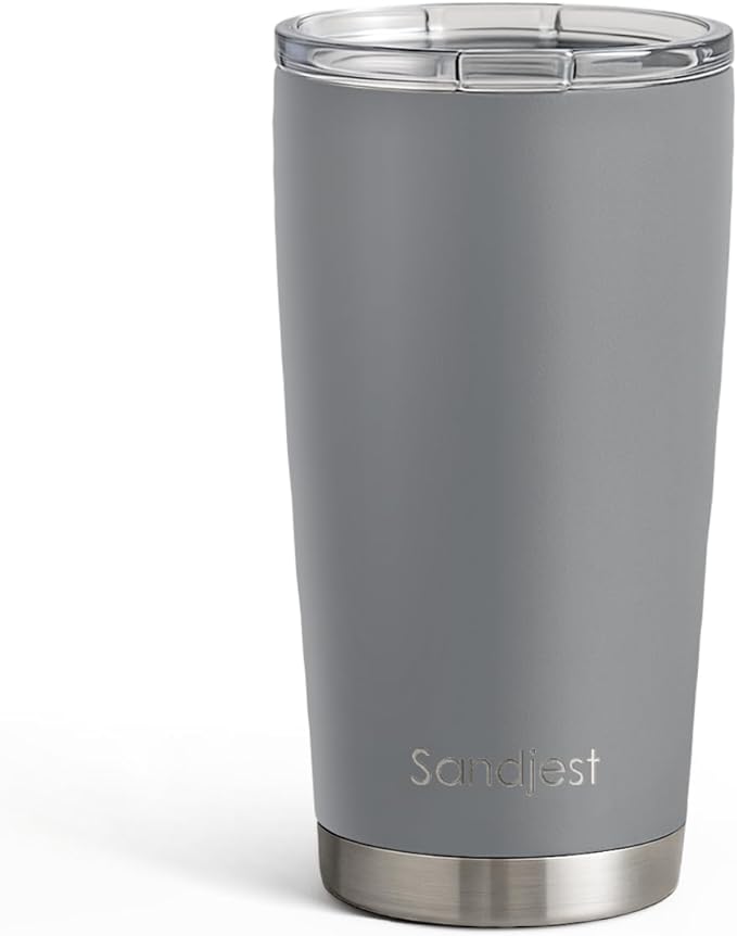 SANDJEST Gray Tumbler 20oz Stainless Steel Double Wall Vacuum Insulated, Travel Coffee Cup, Gifts for Men Women Birthday Christmas by SANDJEST
