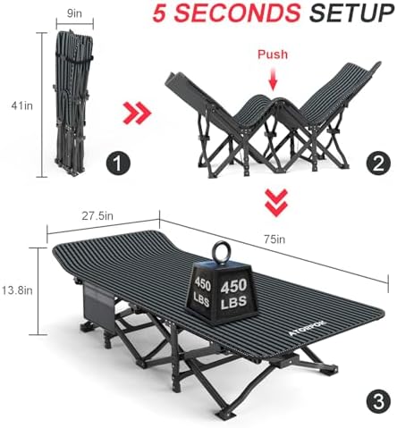 ATORPOK Camping Cot for Adults with Cushion, Tent Folding Cot for Sleeping - Image 4