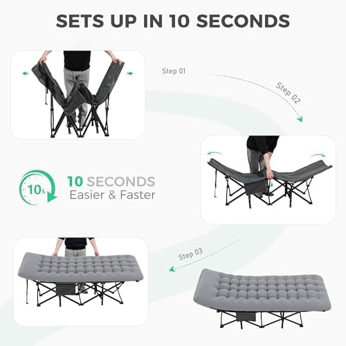JEAREY Camping Cot for Adults, 28 in Wide with Mattress, Bright Gray - Image 5