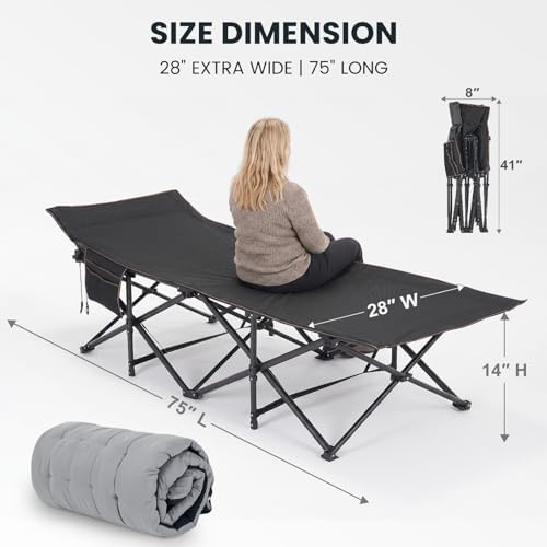 LILYPELLE Folding Camping Cot, Extra Wide Heavy Duty Sleeping Cots - Image 4