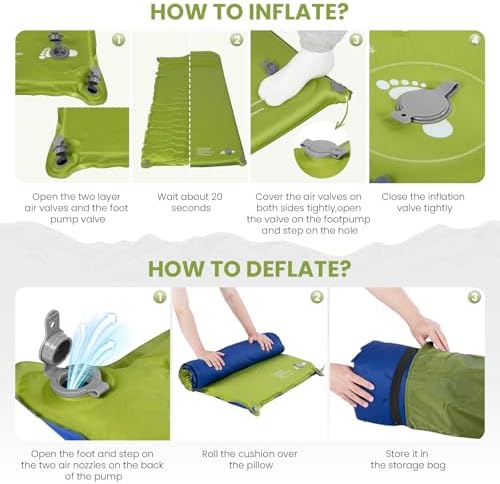 TEKIK Self Inflating Memory Foam Sleeping Pad with Pillow for Camping - Image 6