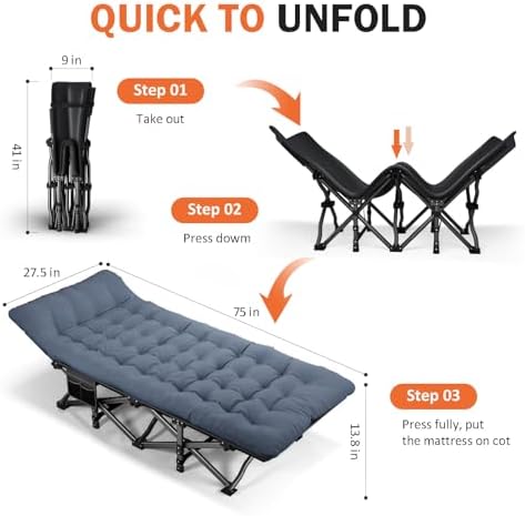 ATORPOK Camping Cot for Adults with Comfortable Cushion, Folding Bed - Image 2
