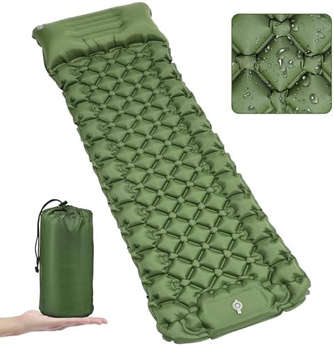 Sleeping Pad, Ultralight 40D Nylon Camping Mat Built-in Pump - Green by NHOWIN
