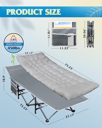 WLIVE 1200D Oxford Camping Cot with Washable Mattress for Adults, Greige - Image 2