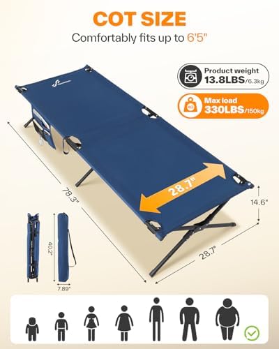 Sportneer Camping Cot, Military Cot Portable Camping Cots for Sleeping 78.3"x28.7"x14.6" Heavy Duty Folding Bed for Adults Teen Outdoor Travel Camping Tent Lounge Office Support 330 Lbs - Image 4