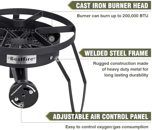 BESTFIRE 16" Single Propane Burner 200,000 BTU Portable Gas Stove - Image 5