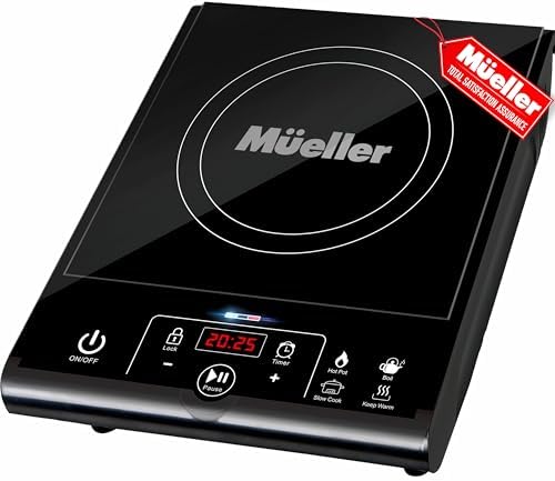 Mueller RapidTherm Portable Induction Cooktop,1800W Single Burner Hot Plate with 8 Power Levels, 8 Temperature Settings, 4 Presets, 4-Hour Timer, Auto Shut-Off & Child Lock for RV, Dorm, Small Kitchen by Mueller
