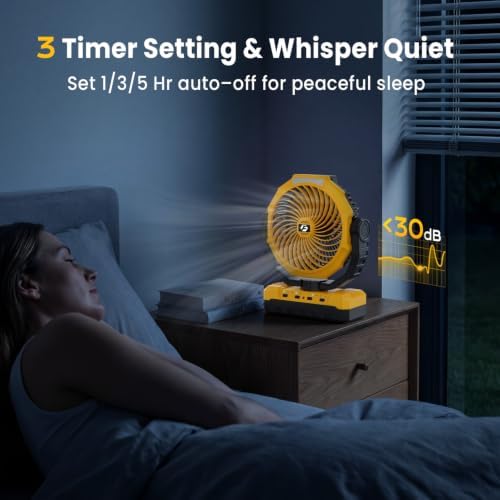 FRIZCOL 3-in-1 Camping Fan - Portable Fans Rechargeable - 24000mAh Battery Powered Fan with Light & Remote for Indoor, Outdoor, Tent, Travel, Fishing, Jobsite, Gifts for Men Dad Him - Yellow - Image 4
