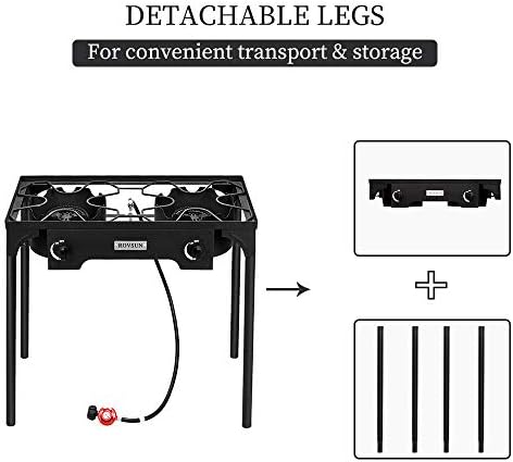 ROVSUN 2 Burner Outdoor Propane Gas Stove with Regulator, High Pressure 150,000 BTU Stand Cooker for Backyard Cooking Camping Home Brewing Canning Turkey Frying - Image 4