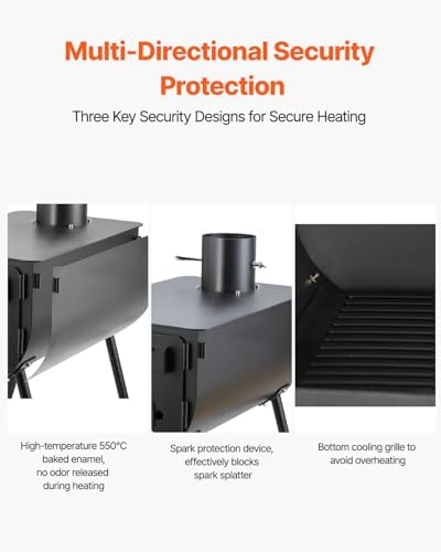VEVOR 118" Camping Wood Stove, Portable Alloy Steel Tent Stove with 3000in³ Firebox, Outdoor Heating & Cooking Stove with Chimney Pipes & Gloves, Includes 8 Pipes for Efficient Heating - Image 6
