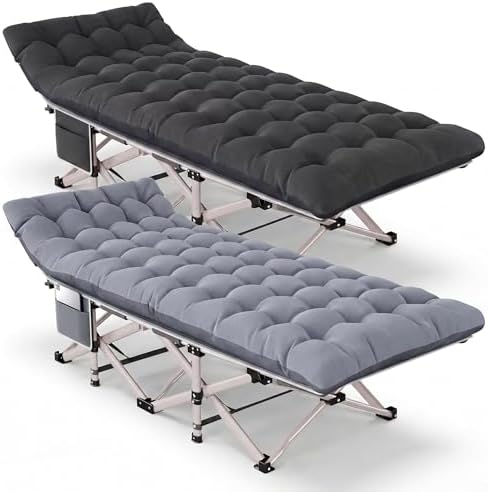 Folding Camping Cots for Adults 2 PackHeavy Duty 800 LBS Sleeping Cot with Removable Pad & Carrying Bag Portable Foldable Cot for Outdoor Camping, Guest Sleep, Beach, Office Nap（Black Pad & Gray Pad） by LUCKPROBIGDEALSLLC