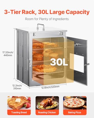 VEVOR Foldable Camping Oven, Stainless Steel Portable Camping Stove, with 3 Tier Grill, Handle and Thermometer, Use with Wood Burning Fire, Propane Stoves, for Baking Bread, Pizza, Outdoor Cooking - Image 2