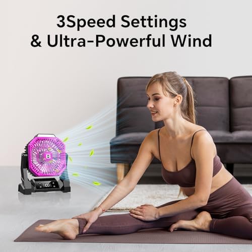 Portable Camping Fan with LED Lantern, 30000mAh Rechargeable Battery Operated Fan with 3 Speeds & Digtal, Personal USB Table for Camping Essential ＆ Hurricane-Ready - Image 2