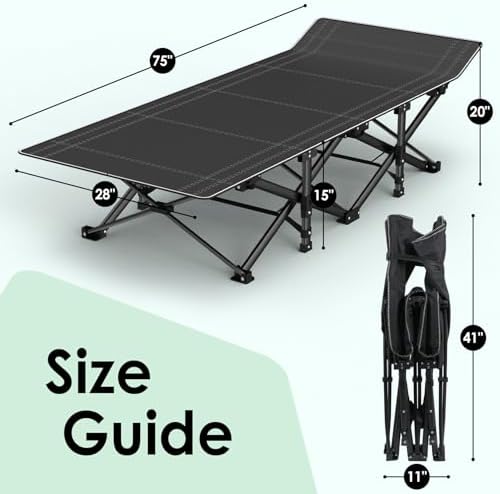 Suteck Camping Cot, Folding Camp Bed for Adults with Soft Thicker Cushion - Image 2