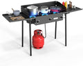 ROVSUN 3 Burner Gas Stove with 2 Side Shelves, 225,000BTU Portable Propane Stove with Removable Leg, Wind Panel, Regulator for Camping Home Backyard Outdoor Cooking Brewing Canning Turkey Frying by ROVSUN