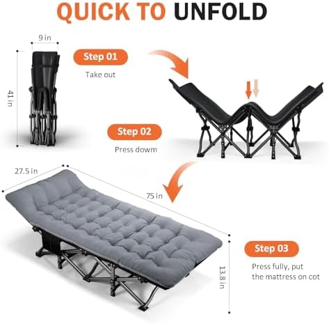 ATORPOK Camping Cot for Adults with Comfortable Cushion, Folding Bed - Image 2