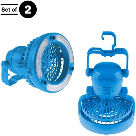 Camping Lantern with Fan Set – Set of 2 Weather-Resistant Camping Lights with 18 LED Bulbs and High and Low Fan Settings by Wakeman (Blue) - Image 3