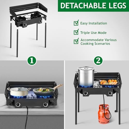 Outvita 2 Burner Propane Gas Stove, 150,000 BTU Outdoor Camping Cooker - Image 2