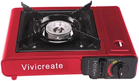 Vivicreate Portable Butane Stove 8500 BTU, Butane Stove with Auto Ignition for Camping, Lightweight Portable Gas Stove Burner with Safety Lock, Butane Burner, Estufa de Gas Portatil(Red) by Vivicreate