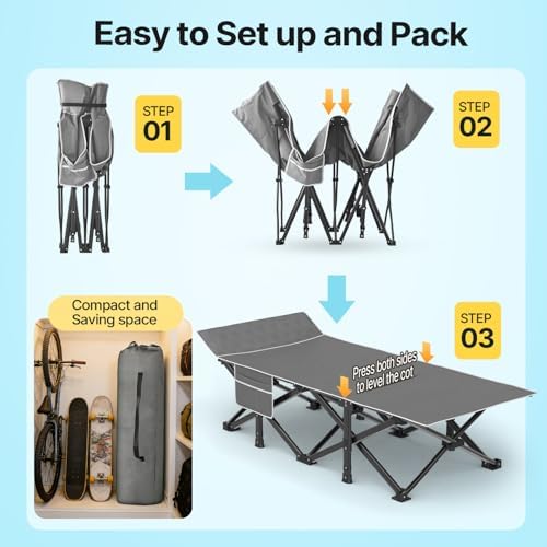 Slendor XXL Camping Cot with Mattress, Pillow & Carry Bag, 32" Extra Wide - Image 5