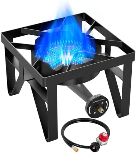 BESTFIRE 200,000 BTU Heavy-Duty Propane Burner – Outdoor Stove with 0-20Psi Adjustable Regulator & Black Hose – Ideal for Home Brewing, Turkey Frying, Camping & Backyard Cooking by GrillsOutdoorCooking