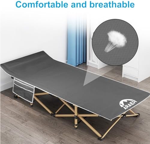 ARAER Camping Cot, 450LBS(Max Load), Portable Folding Outdoor Bed with Carry Bag for Adults Kids, Heavy Duty Cot for Traveling Gear Supplier, Office Nap, Beach Vocation and Home Lounging (Grey) - Image 5