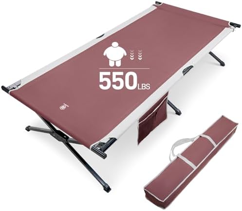 EVER ADVANCED Extra Wide Camping Cot for Adults Oversized XXL Sleeping Cots Folding Cot Bed with Carry Bag, 84.3" L x 41.9" W, Support to 550 lbs by EVERADVANCED