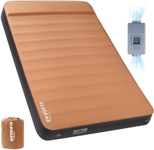 Elegear Air & Foam Camping Mattress 4" Built-in Electric Pump (Khaki,Full) by Elegear