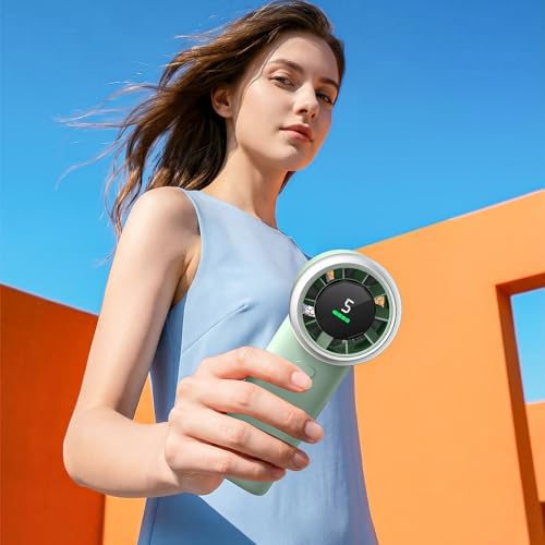 WHATOOK Portable Handheld Turbo Fan, 5 Speeds Mini Personal Fan with 4000mAh Rechargeable Battery, Small Pocket Fan for Travel Essentials, Beach, Office, Gifts for Women Men - Mint Green - Image 2