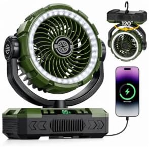 9-Inch Rechargeable Camping Fan 【Auto-Oscillating, Max 60H】20000mAh Portable Battery Powered Operated Fan,Light,Timer,Hook,Outdoor Tent Fans for Patios,Beach,Fishing,Emergency,Camping Gear Essentials by Ausic