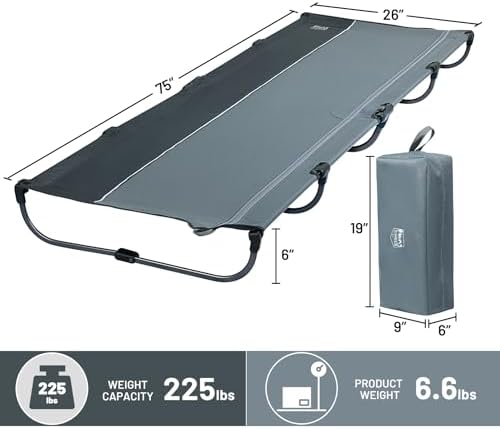 TIMBER RIDGE 20-Second Quick Set-Up Camping Cot, Lightweight Aluminum Folding Cot with Zipper Closure, Portable Carry Bag Included for Camping, Travel and Outdoors, Support up to 225lbs, Grey 2pcs - Image 5