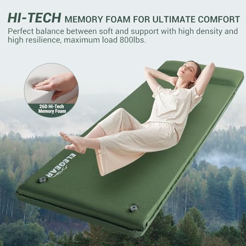 Elegear Self Inflating Sleeping Pad with Pillow 26D Memory Foam 3.15" - Image 2