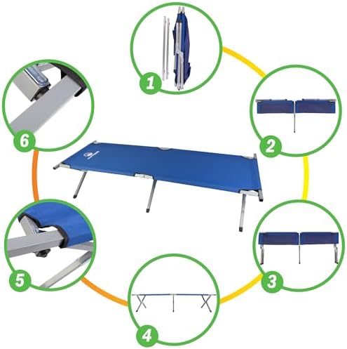 Wakeman Outdoors Camping Cot Portable Folding Camp Bed, Blue, 74.5" x 29" - Image 5