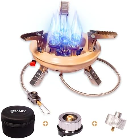 Roamix 54,500 BTU Multi-Fuel Portable Camping Stove – 16,000W Collapsible Windproof Burner with Fuel Canister Adapter & Carrying Case for Outdoor Cooking, Backpacking & Emergency Use by Roamix