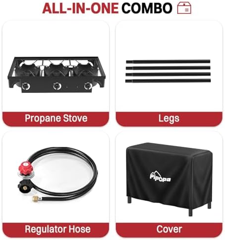 3 Burner Propane Camp Stove | 225,000 BTU | High Pressure Gas Burners - Image 5