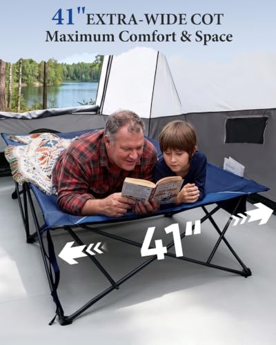 41" Wide Folding Camping Cot, 500lbs Heavy Duty Cots for Adults Big & Tall - Image 2