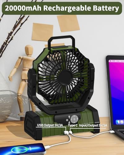 ADUST 20000mAh Camping Battery Powered Fan with Light for Tent - Green - Image 7