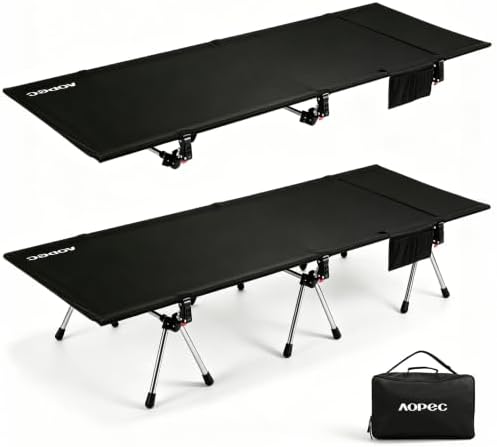 Height Adjustable Camping Cot, 350lbs Heavy-Duty Aluminum Frame, Black by AOPEC