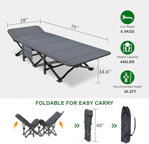 Camping Cot, 28'' Wide Sleeping Cots for Adults, Indoor & Outdoor with Pad - Image 4