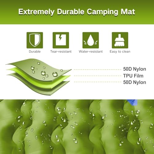 FNARMW Double Sleeping Pad Camping, Self Inflating 6'' Extra-Thick 2 Person Pillow Built-in Foot Pump Waterproof Inflatable Sleeping Mat Backpacking, Tent, Hiking, Portable Camping Pad (Yellow Grey) - Image 3