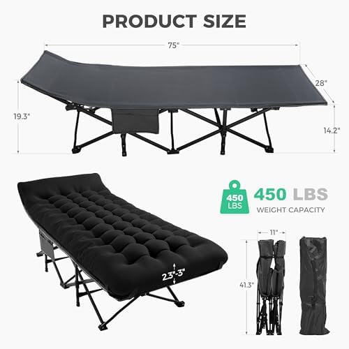 JEAREY Folding Camping Cot for Adults, 28in Wide with Mattress, Black - Image 4