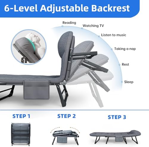 Adjustable Folding Camping Cot with Mattress(L''80in) - Image 4